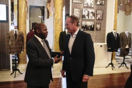 Event Party : WASHINGTON, DC - MAY 14: Actor and writer Anthony Peck (R), and Head of Bespoke at Huntsman Johnny Allen, attends Savile Row Bespoke and America at the British Ambassador's Residence on May 14, 2015 in Washington, DC. (Photo by Greg Kahn/Getty Images for The British Embassy)