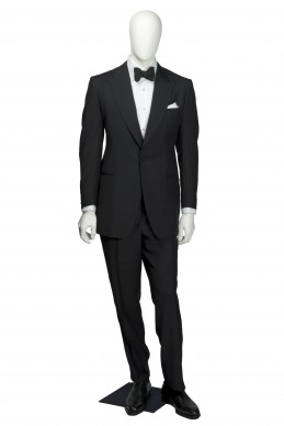 Clothing Shots : Savile Row and America- Henry Poole & Co- Park tuxedo replica peak lapel 3 piece includes trousers